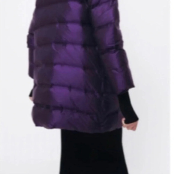 Zara water repellent down filled purple quilted coat with hood Size XL NWT - Picture 4 of 16
